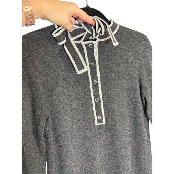 J. Crew Collection Cashmere 1/2 Button Tie Neck Sweater Grey-sz Small - Picture 7 of 8